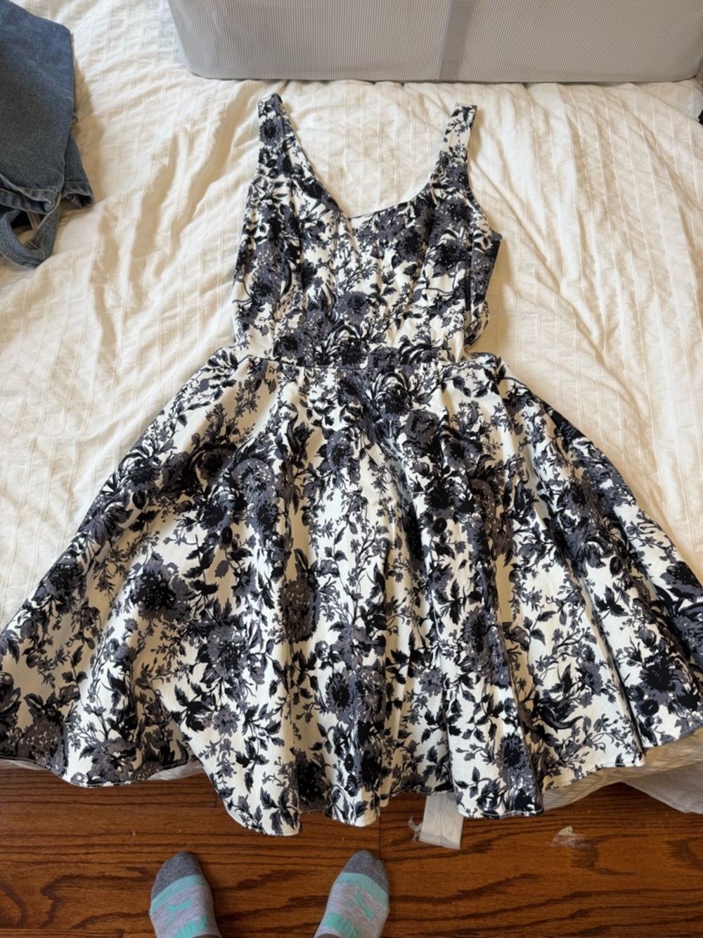Black & White Floral Fit-and-Flare Dress